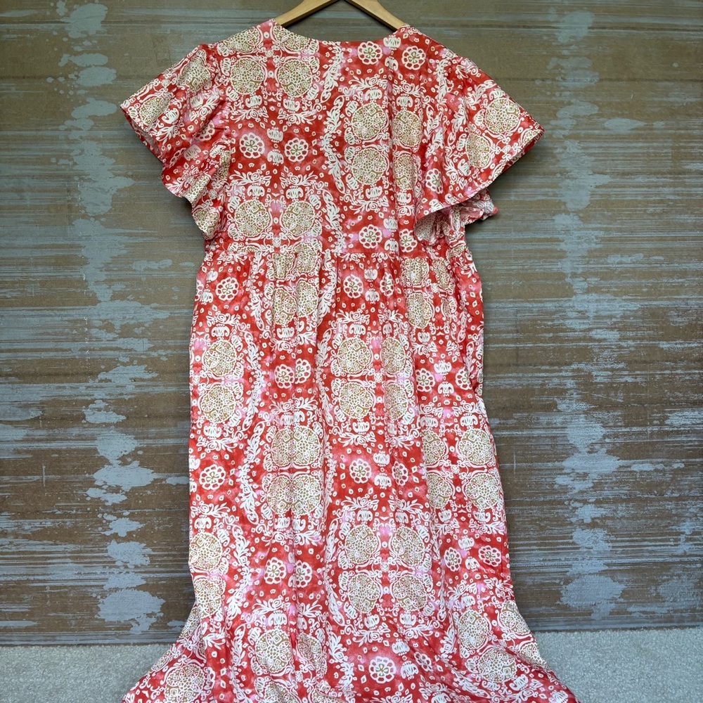 Anthropologie Maeve Printed Flutter Sleeve Midi Dress Hawaiian Boho Womens L - Picture 5 of 6